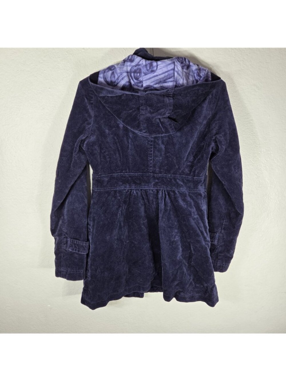 Anthropologie Idra Navy Blue Corduroy Hooded Jacket Size 0 Floral Swirl Lining - Picture 2 of 16
